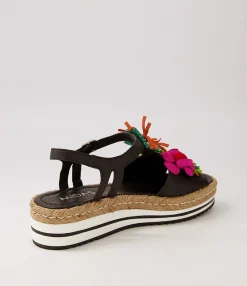 Outlet Abello Black Multi Leather Sandals Women Sandals