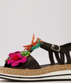 Outlet Abello Black Multi Leather Sandals Women Sandals