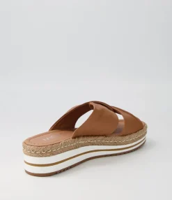 Cheap Action Dark Tan Leather Slides Women Sandals