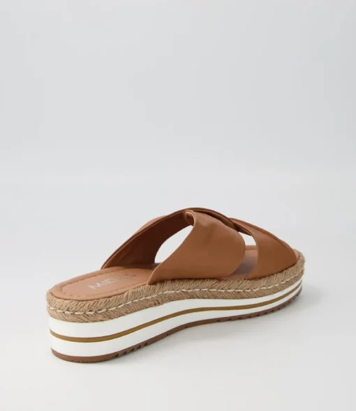 Cheap Action Dark Tan Leather Slides Women Sandals