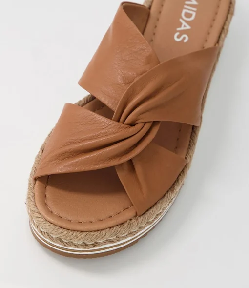 Cheap Action Dark Tan Leather Slides Women Sandals