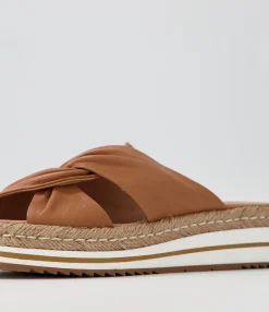 Cheap Action Dark Tan Leather Slides Women Sandals