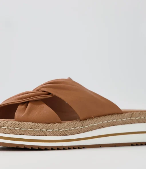 Cheap Action Dark Tan Leather Slides Women Sandals