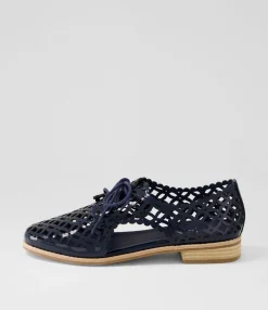 Cheap Addys Navy Patent Leather Lace Up Flats Women Flats