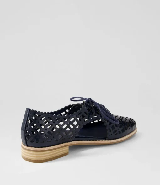 Cheap Addys Navy Patent Leather Lace Up Flats Women Flats