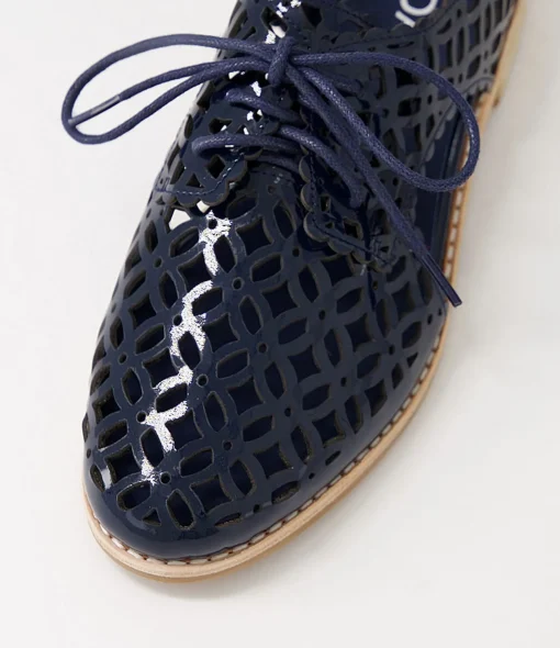 Cheap Addys Navy Patent Leather Lace Up Flats Women Flats