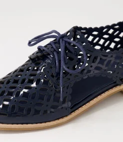Cheap Addys Navy Patent Leather Lace Up Flats Women Flats