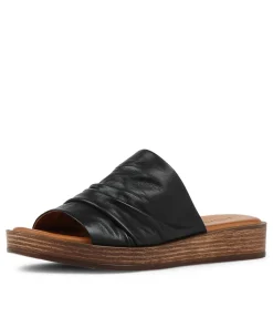 Cheap Alio Black Leather Slides Ns Women Flats