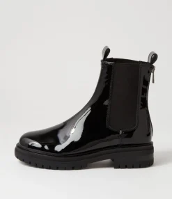 Fashion Apparent Black Patent Leather Chelsea Boots Women Ankle Boots