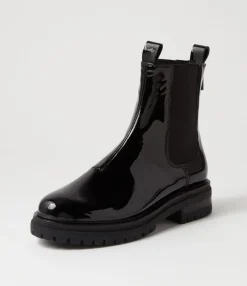 Fashion Apparent Black Patent Leather Chelsea Boots Women Ankle Boots