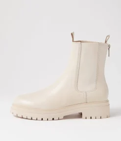 Cheap Apparent Cream Leather Chelsea Boots Women Ankle Boots