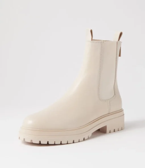 Cheap Apparent Cream Leather Chelsea Boots Women Ankle Boots