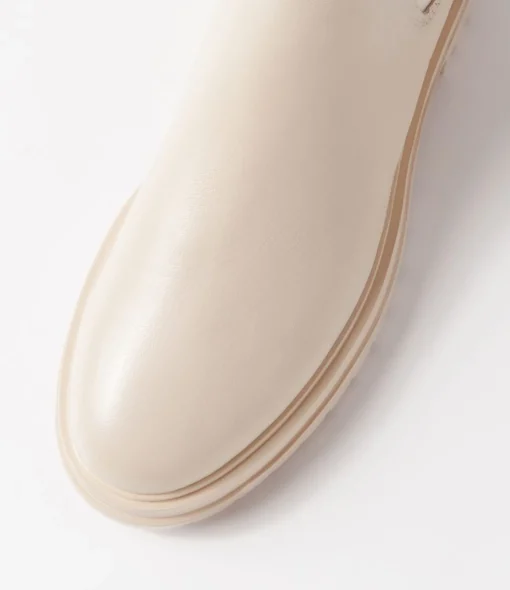 Cheap Apparent Cream Leather Chelsea Boots Women Ankle Boots