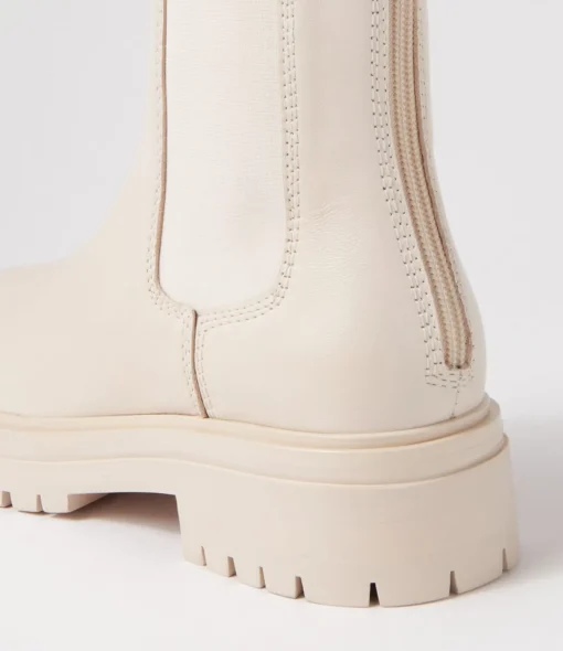 Cheap Apparent Cream Leather Chelsea Boots Women Ankle Boots