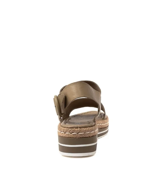 Cheap Athens Khaki Leather Women Espadrilles