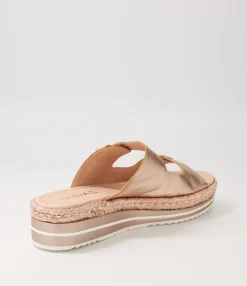 Best Axil Pale Rose Gold Rope Leather Slides Women Flats