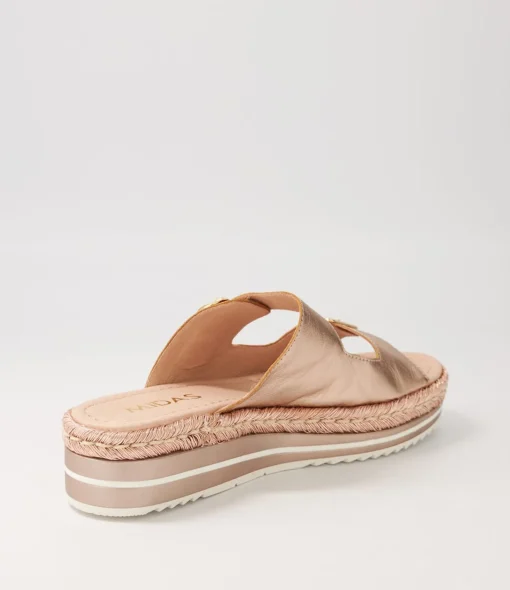 Best Axil Pale Rose Gold Rope Leather Slides Women Flats
