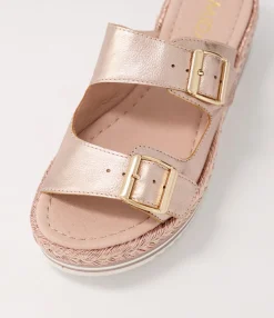 Best Axil Pale Rose Gold Rope Leather Slides Women Flats