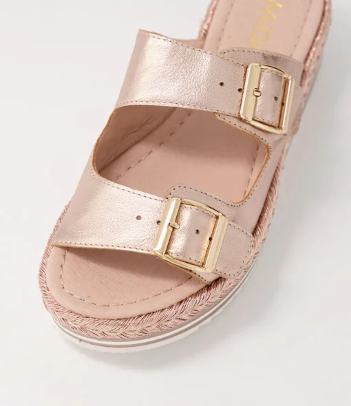 Best Axil Pale Rose Gold Rope Leather Slides Women Flats
