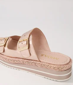 Best Axil Pale Rose Gold Rope Leather Slides Women Flats