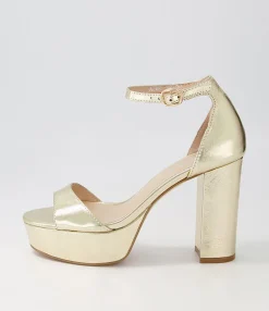 Flash Sale Azure Pale Gold Crinkle Leather Sandals Women Heels
