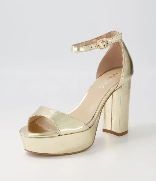 Flash Sale Azure Pale Gold Crinkle Leather Sandals Women Heels