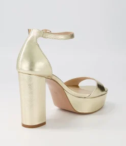 Flash Sale Azure Pale Gold Crinkle Leather Sandals Women Heels