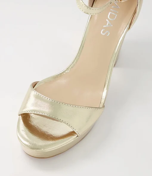 Flash Sale Azure Pale Gold Crinkle Leather Sandals Women Heels