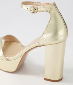 Flash Sale Azure Pale Gold Crinkle Leather Sandals Women Heels