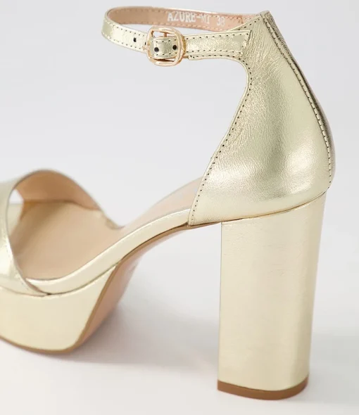 Flash Sale Azure Pale Gold Crinkle Leather Sandals Women Heels