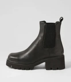 Fashion Barraks Black Leather Elastic Chelsea Boots Women Ankle Boots