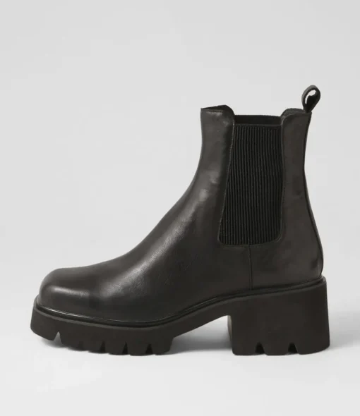 Fashion Barraks Black Leather Elastic Chelsea Boots Women Ankle Boots