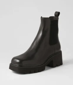 Fashion Barraks Black Leather Elastic Chelsea Boots Women Ankle Boots