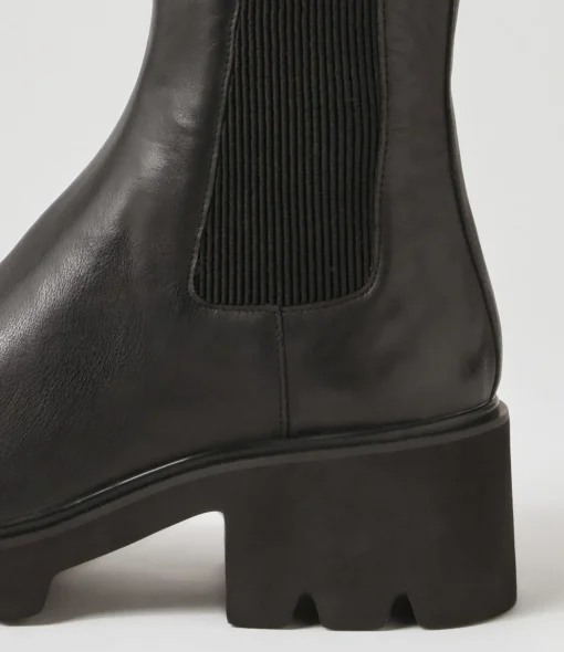 Fashion Barraks Black Leather Elastic Chelsea Boots Women Ankle Boots
