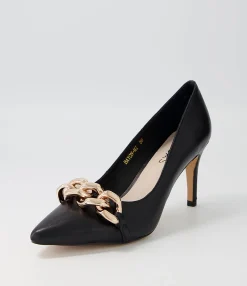 Sale Bayon Black Leather Pump Heels Women Heels