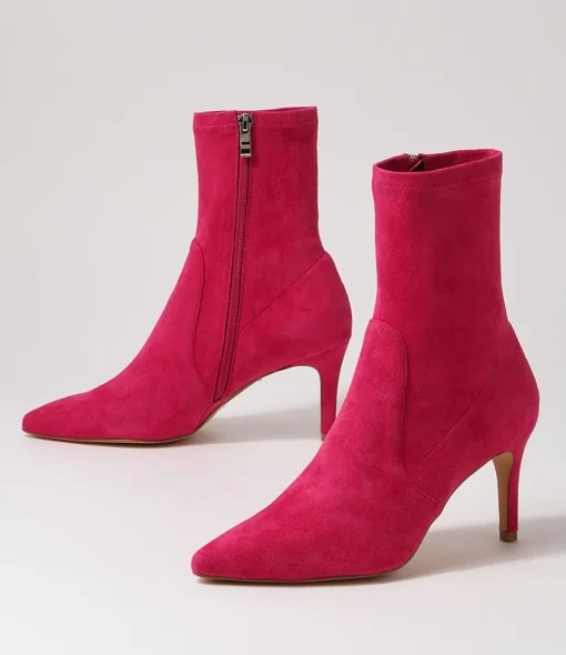 Store Beauty Fuchsia Stretch Microsuede Ankle Boots Women Ankle Boots