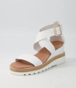 Cheap Beckett White Leather Sandals Women Wedges