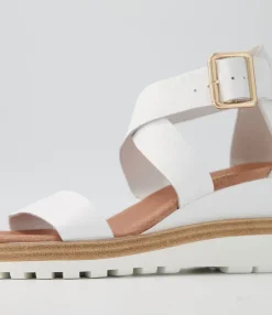 Cheap Beckett White Leather Sandals Women Wedges