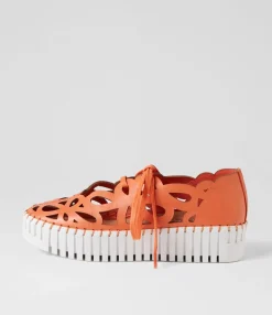 Flash Sale Bellas Bright Orange White Leather Sneakers Women Sneakers