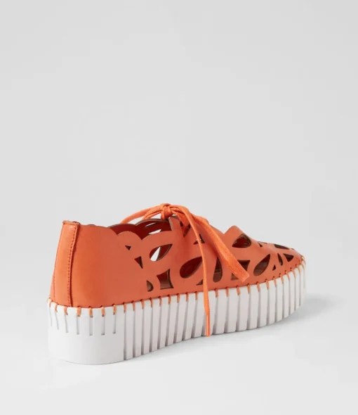 Flash Sale Bellas Bright Orange White Leather Sneakers Women Sneakers