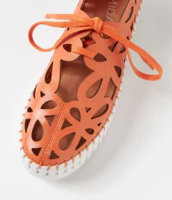 Flash Sale Bellas Bright Orange White Leather Sneakers Women Sneakers