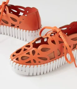 Flash Sale Bellas Bright Orange White Leather Sneakers Women Sneakers
