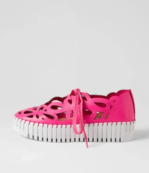 Cheap Bellas Hot Pink White Leather Sneakers Women Sneakers