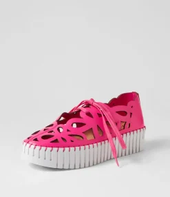 Cheap Bellas Hot Pink White Leather Sneakers Women Sneakers