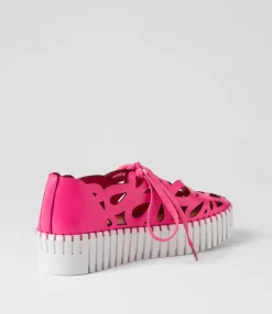 Cheap Bellas Hot Pink White Leather Sneakers Women Sneakers