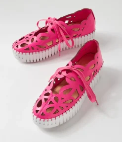 Cheap Bellas Hot Pink White Leather Sneakers Women Sneakers