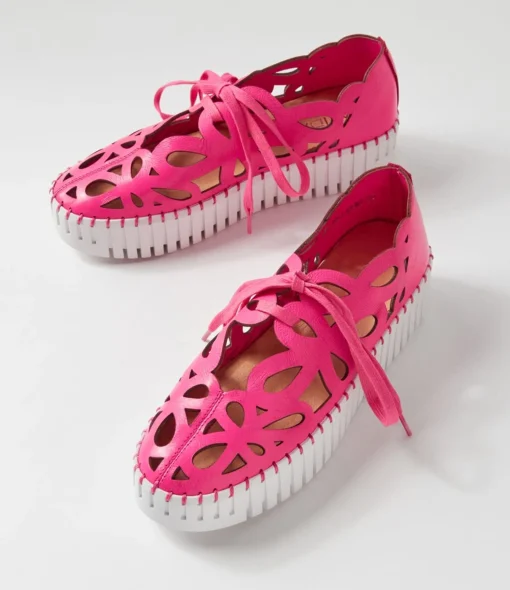 Cheap Bellas Hot Pink White Leather Sneakers Women Sneakers