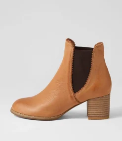 Shop Belle Dark Tan Choc Leather Elastic Chelsea Boots Women Ankle Boots
