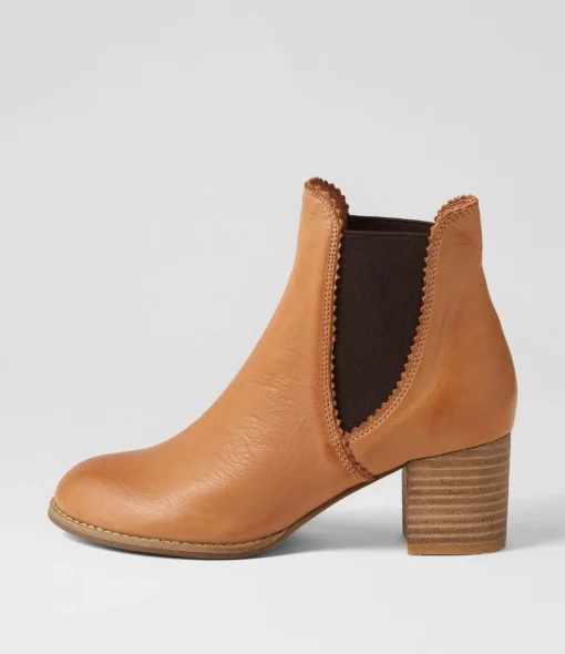 Shop Belle Dark Tan Choc Leather Elastic Chelsea Boots Women Ankle Boots