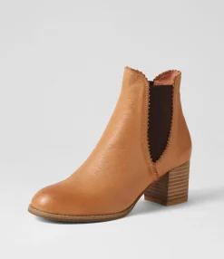 Shop Belle Dark Tan Choc Leather Elastic Chelsea Boots Women Ankle Boots